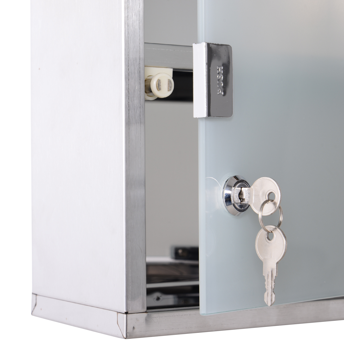 Wall Mounted Stainless Steel Medicine Cabinet with Lockable Security Glass Door, 2 Shelves, 48 x 25 x 12 cm