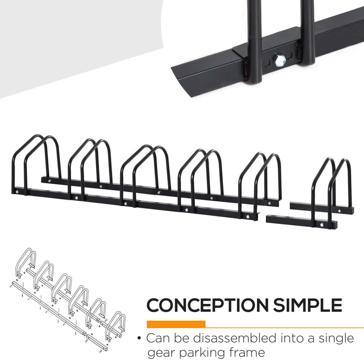 6 Bike Parking Rack Locking Storage Stand Holder Floor or Wall Mount Detachable Single Bike Stand Black Steel