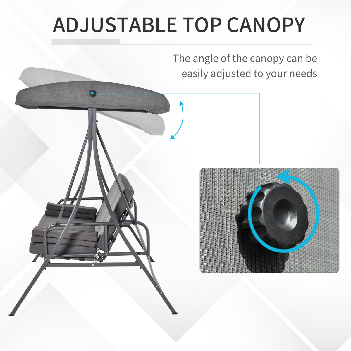 Outsunny 2-in-1 Swing Chair 3 Seater Bench Hammock Bed with Adjustable Canopy and Pillow, Grey