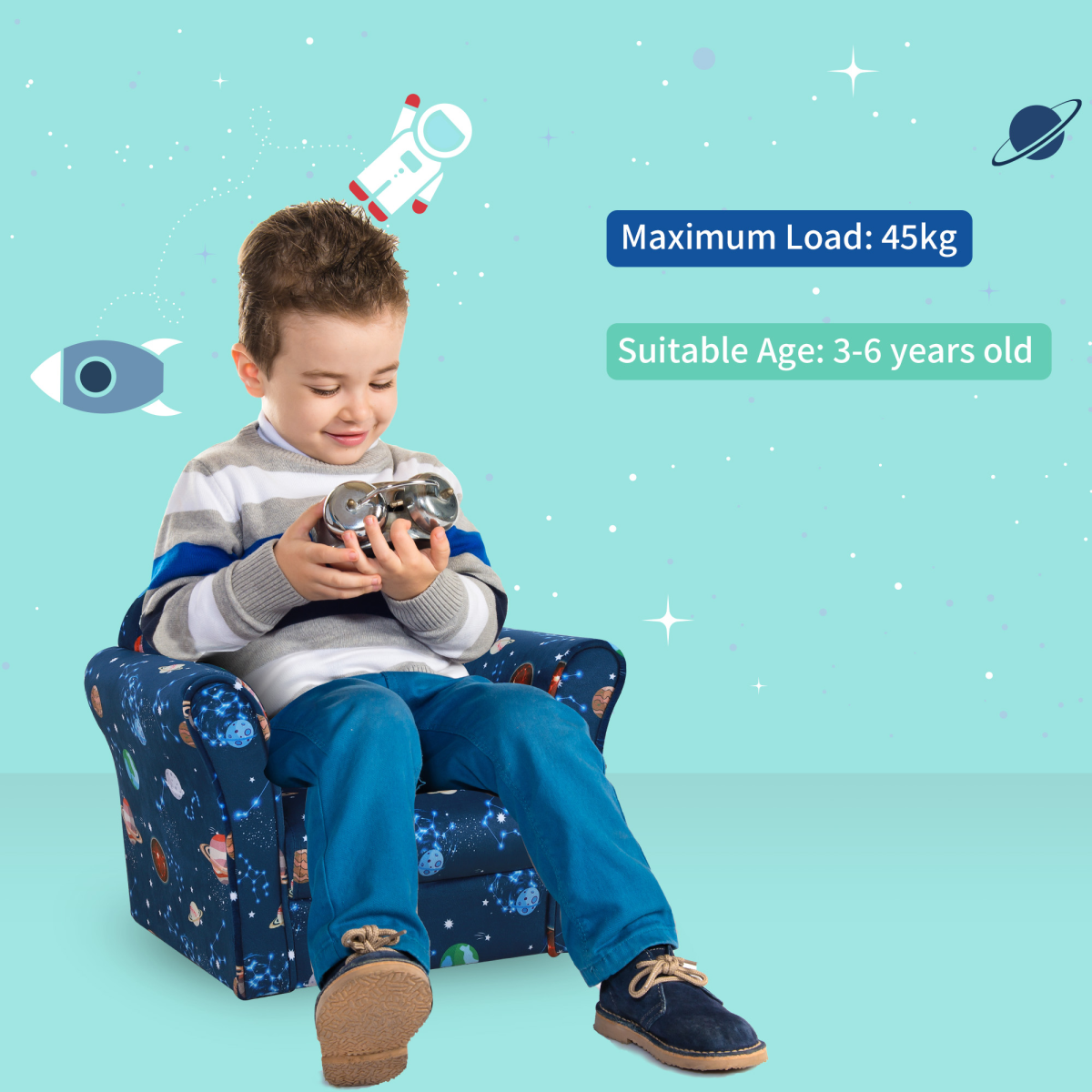 Kids Planet-Themed Mini Sofa Chair for Bedroom and Playroom