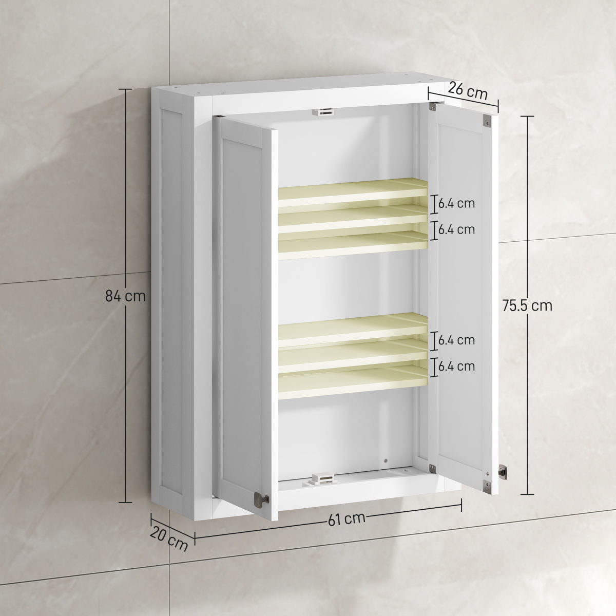 HOMCOM Wall Mounted Bathroom Storage Cabinet with Adjustable Shelves