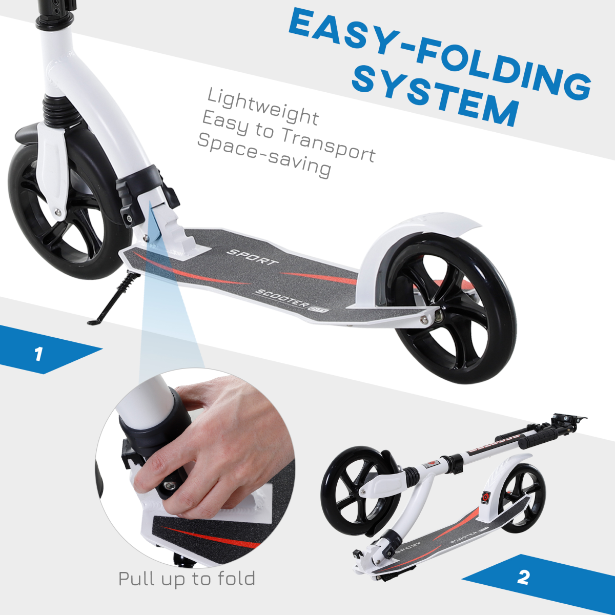 Teens Adult Kick Scooter Foldable Adjust Aluminum For Age 14 White HOMCOM
