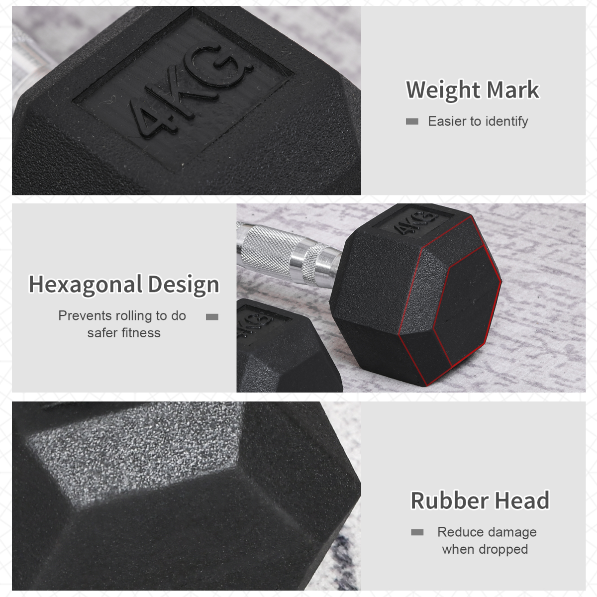 Hexagonal Dumbbell Set 2 x 4kg for Home Gym Exercise, Non-Rolling Weight Lifting Dumbbells, HOMCOM