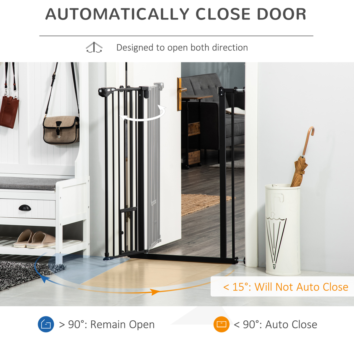 Extra Tall Automatic Closing Dog Gate with Cat Door, Steel Frame, 74-80 cm Wide, for Stairs, Doorways and Hallways, Pawhut