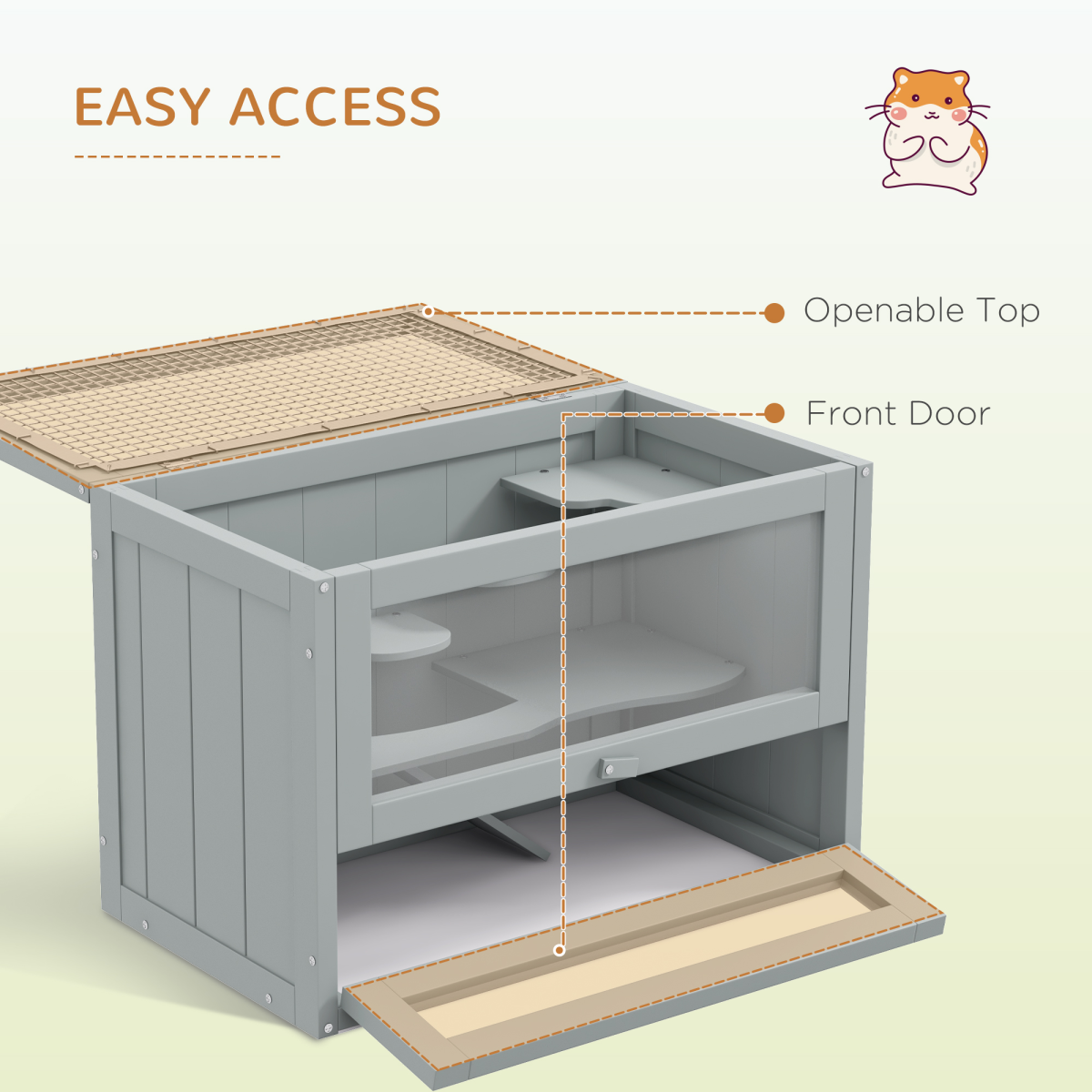 PawHut Wooden Hamster Cage with 2 Levels, Platforms & Ramp