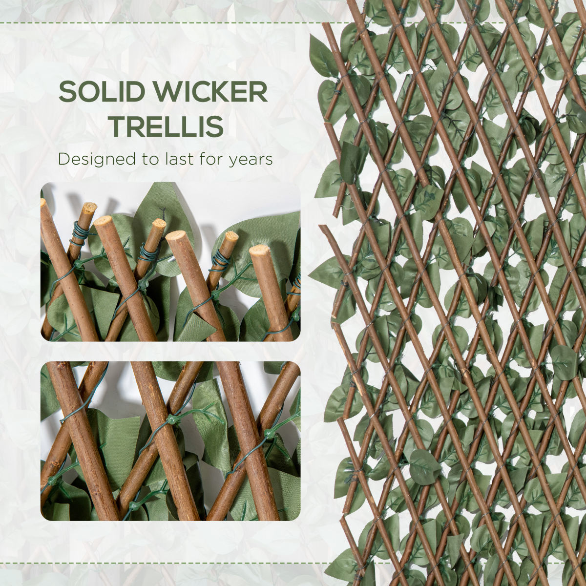 Outsunny 4Pc Expanding Telescopic Trellis Fence, 2m x 1m Artificial Laurel Leaf Plant Fence for Indoor and Outdoor Use