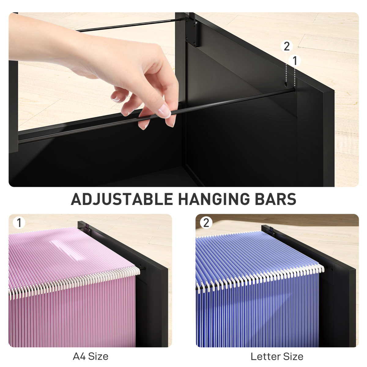 HOMCOM 2-Drawer Locking File Cabinet with Adjustable Hanging Bars, Black