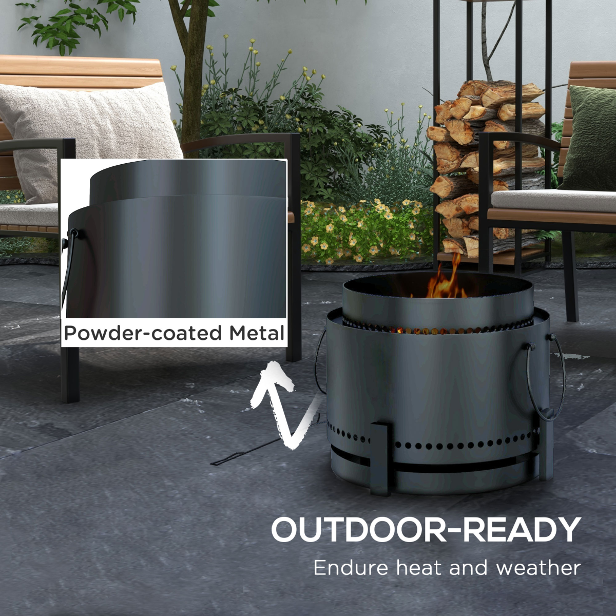 Outsunny 37cm Smokeless Wood Burning Metal Fire Pit, Black