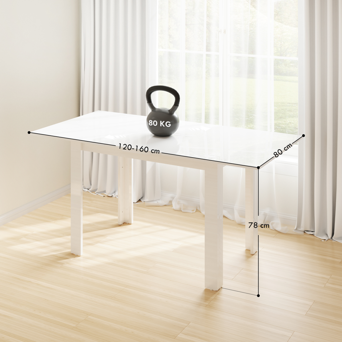 HOMCOM Extendable Dining Table for 4-6, High Gloss White