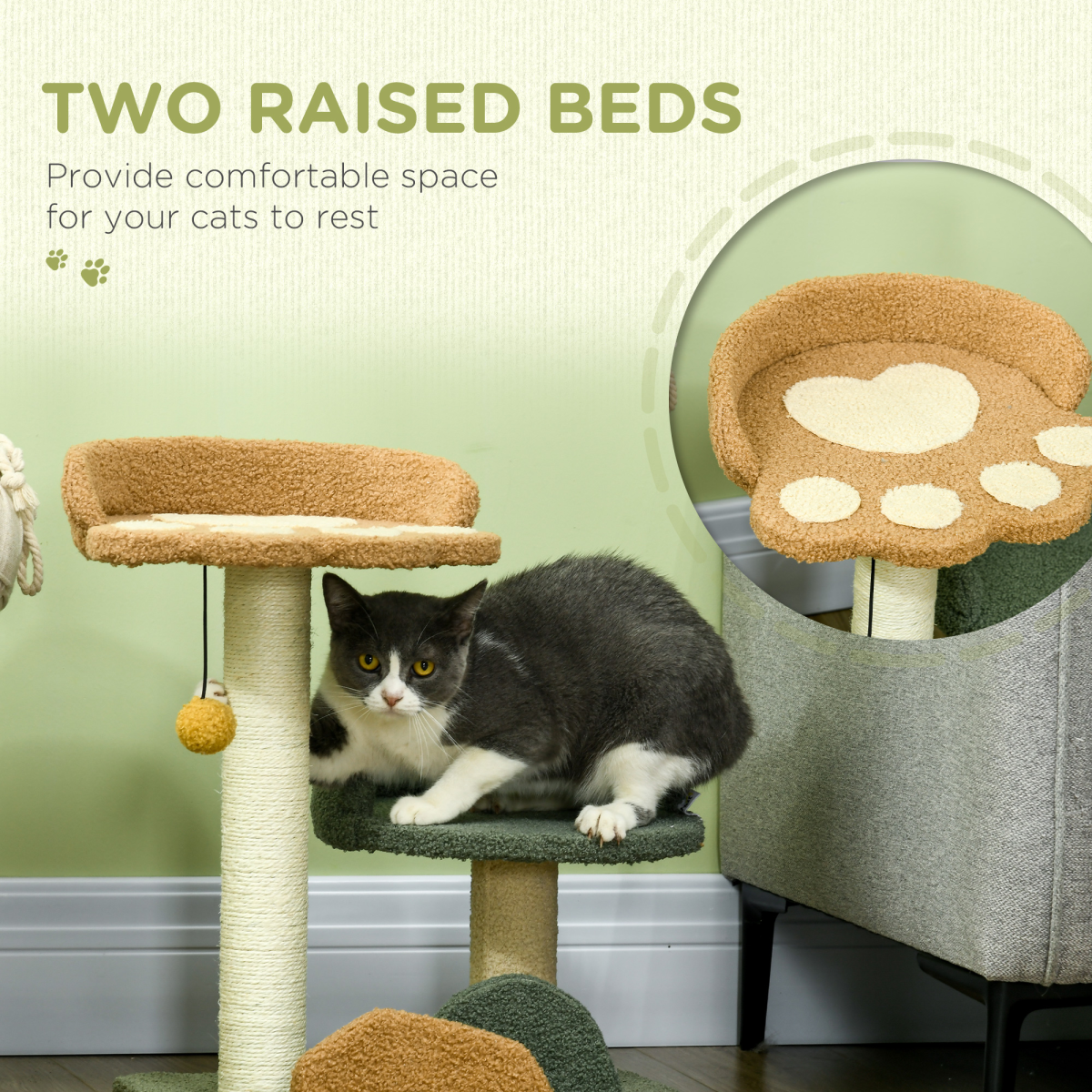 PawHut 52cm Indoor Cat Tree with Scratching Posts, Bed & Toy Ball