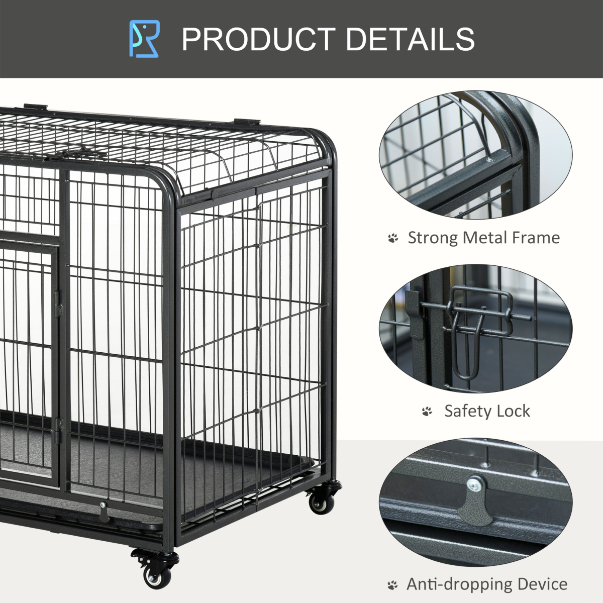 PawHut Metal Dog Crate Kennel with Locking Door, Wheels for Medium Dogs