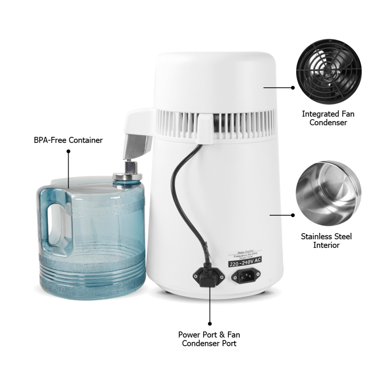 【Same Code:94286132】British Standard ZB-1 4L Distilled Water Machine 220V 750W with New Thermostat and Plastic Bottle (Natural Color)