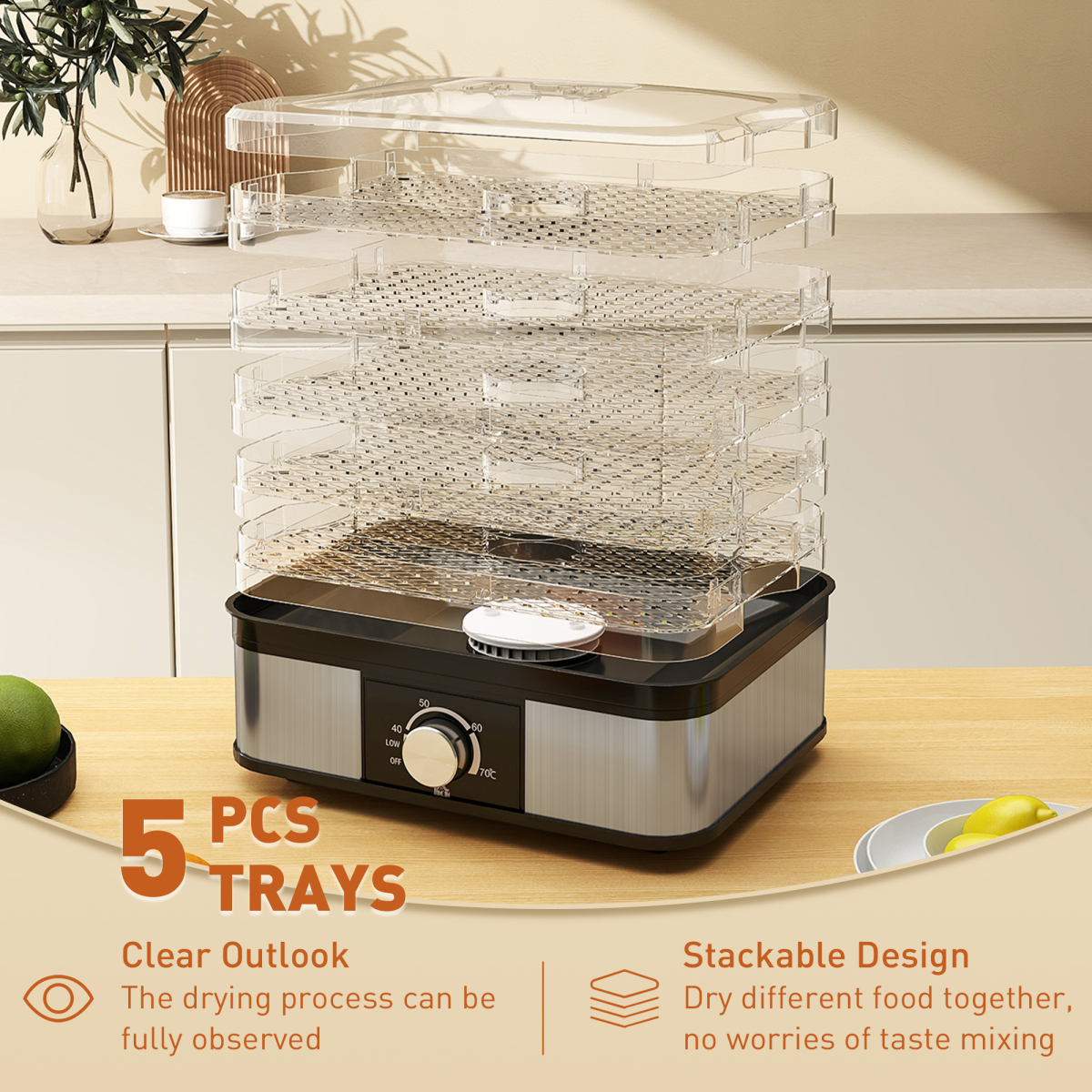 HOMCOM 5-Tier Food Dehydrator, 245W, Adjustable 35-70°C, Black