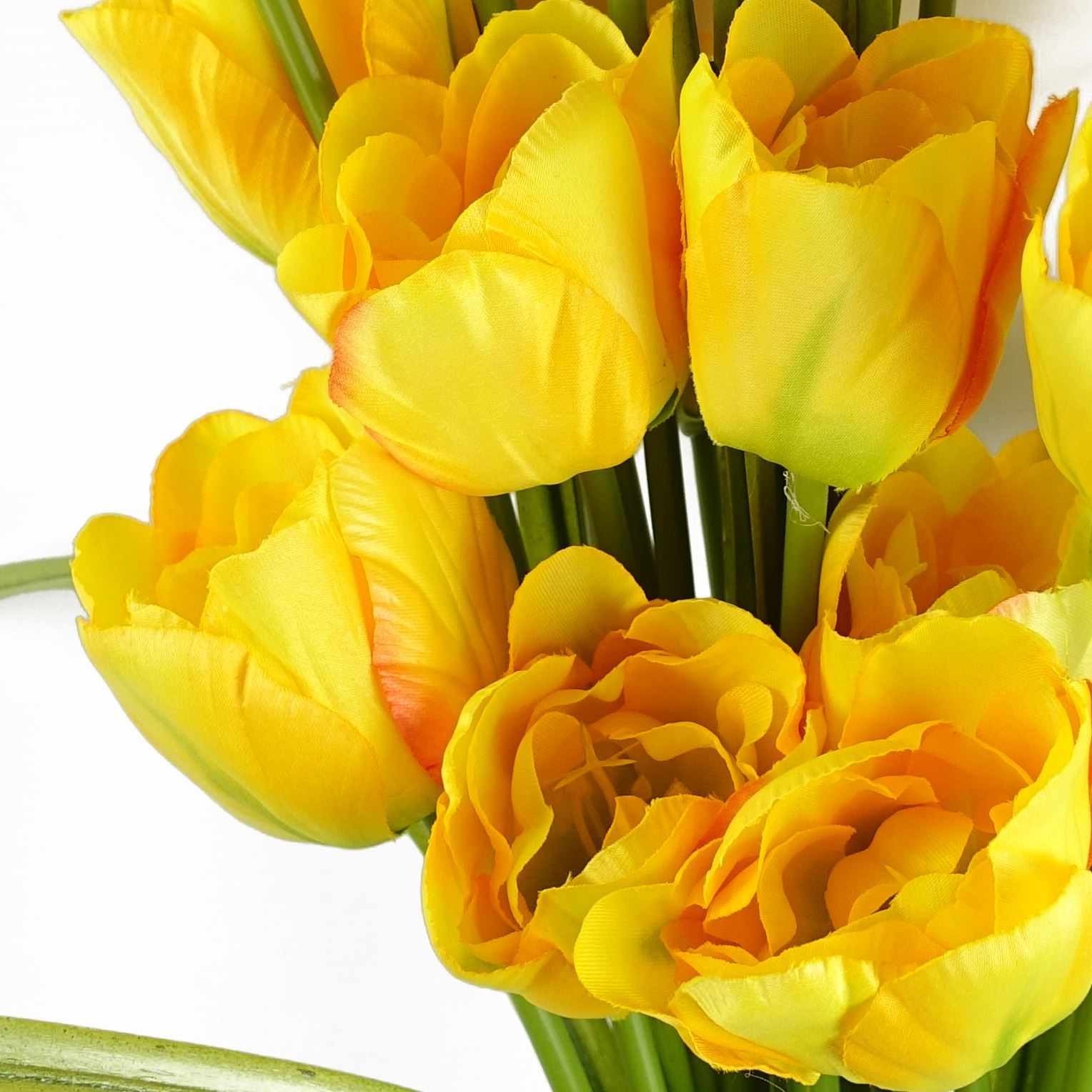 Leaf 80cm Artificial Yellow Tulip Stem with 3 Flowers, Silk Petals, Wired Stem, Realistic Leaves