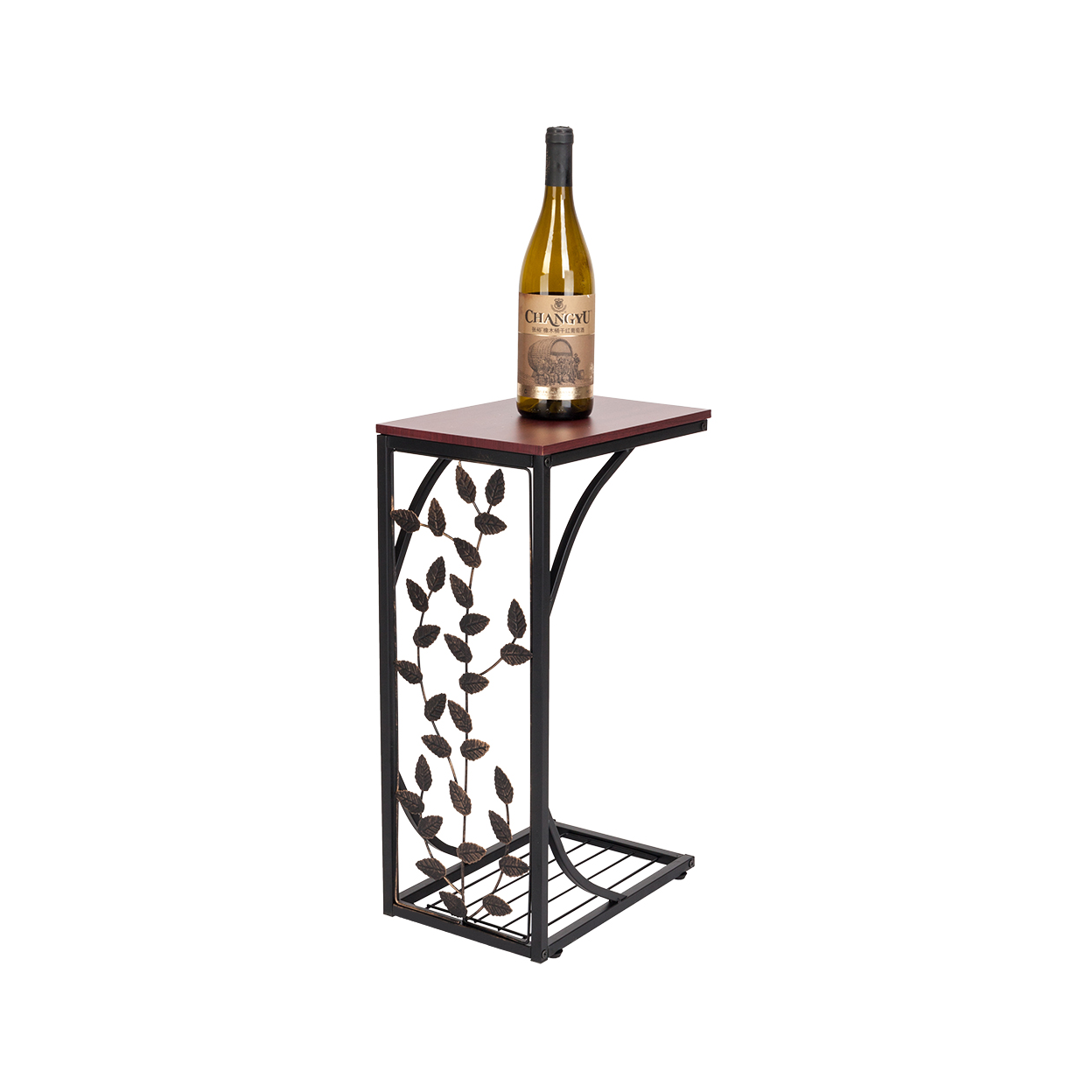 【Same Code:84356574】54*30.5*21CM Leaf Pattern Iron Side Table Coffee Table Brown