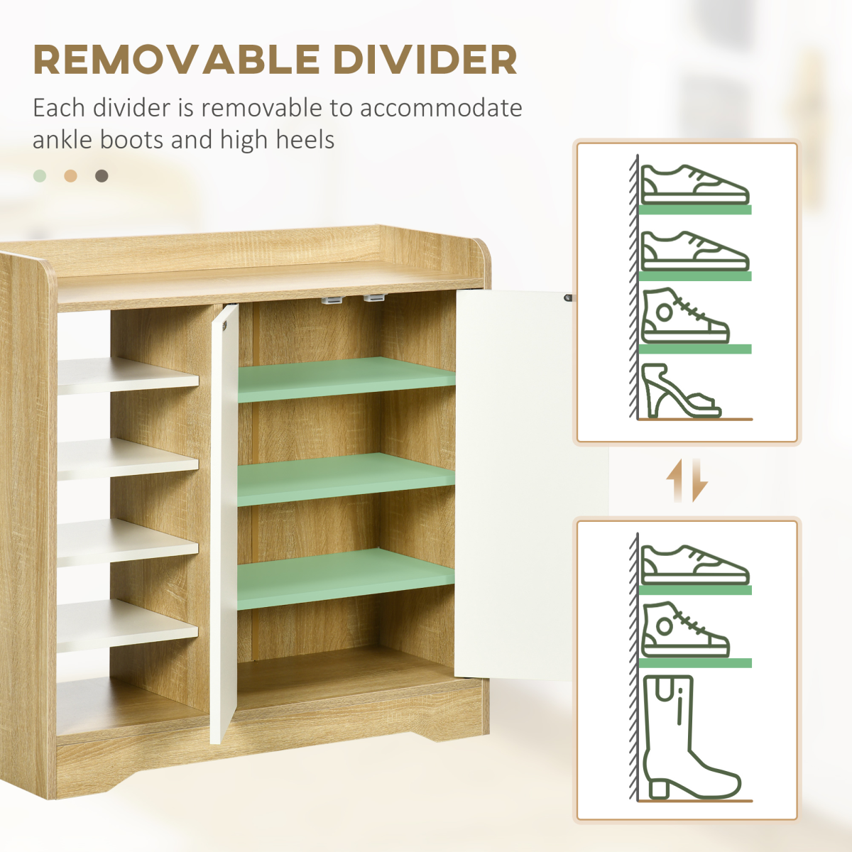 HOMCOM Shoe Storage Cabinet with Double Doors and Open Shelves