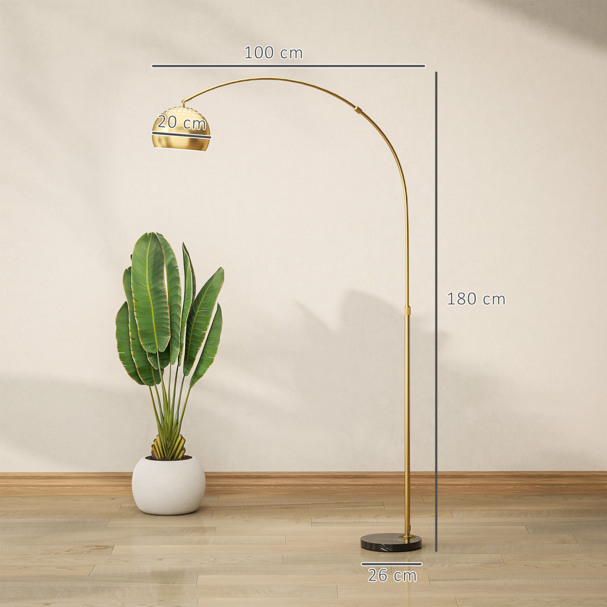 HOMCOM Arched Floor Lamp with Footswitch, Black and Gold