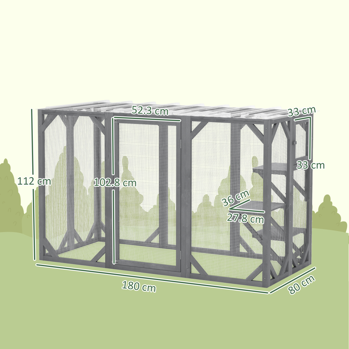 PawHut 71 Wooden Cat House with 3 Platforms, Large Front and Side Doors, Waterproof Roof for Multiple Cats