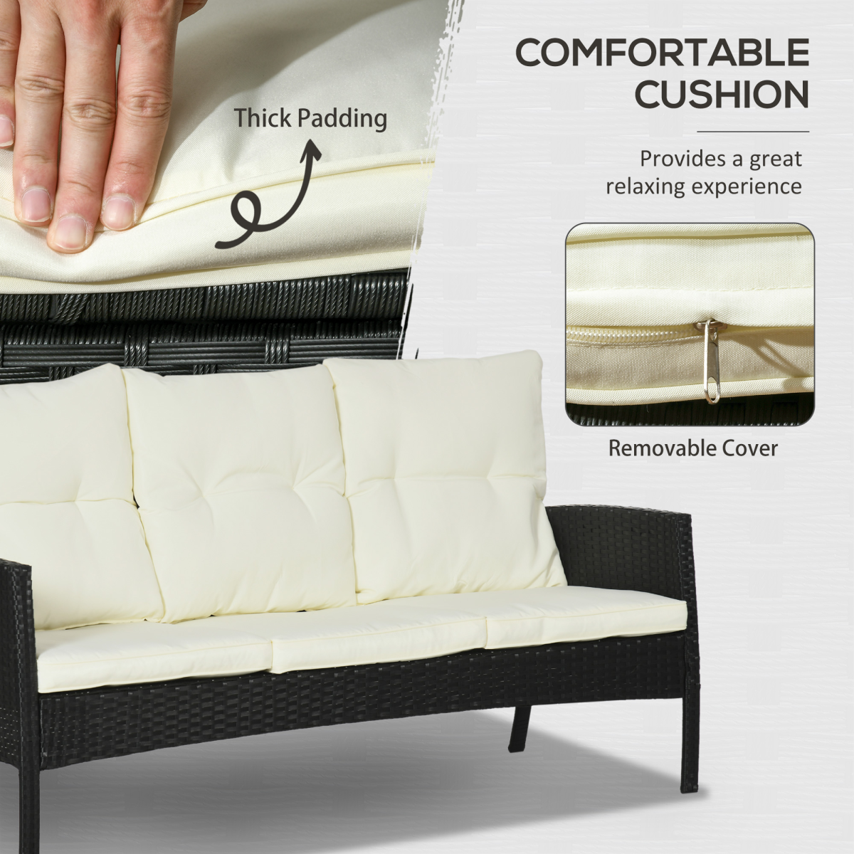 Outsunny 6-Piece Rattan Garden Sofa Set with Table, Armchairs & Footstools