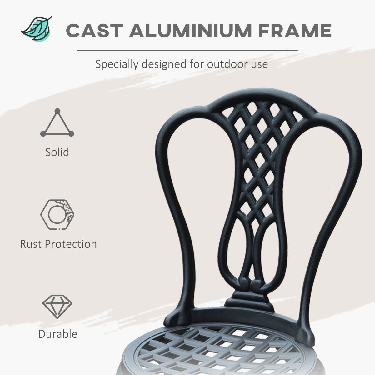 Outsunny 3-Piece Cast Aluminium Bistro Set, 2 Chairs and Table