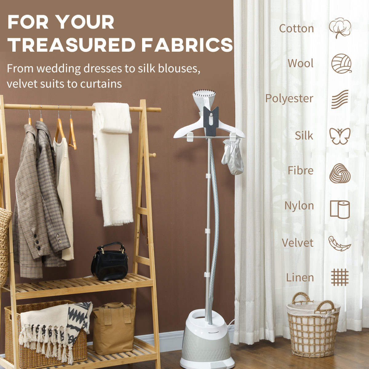 HOMCOM 1800W Clothes Steamer, Garment Steamer with 1.8L Tank, 50 Minutes Continuous Steam, Grey