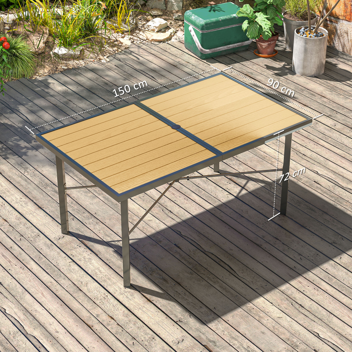Outsunny Outdoor Garden Dining Table for 6 with Umbrella Hole