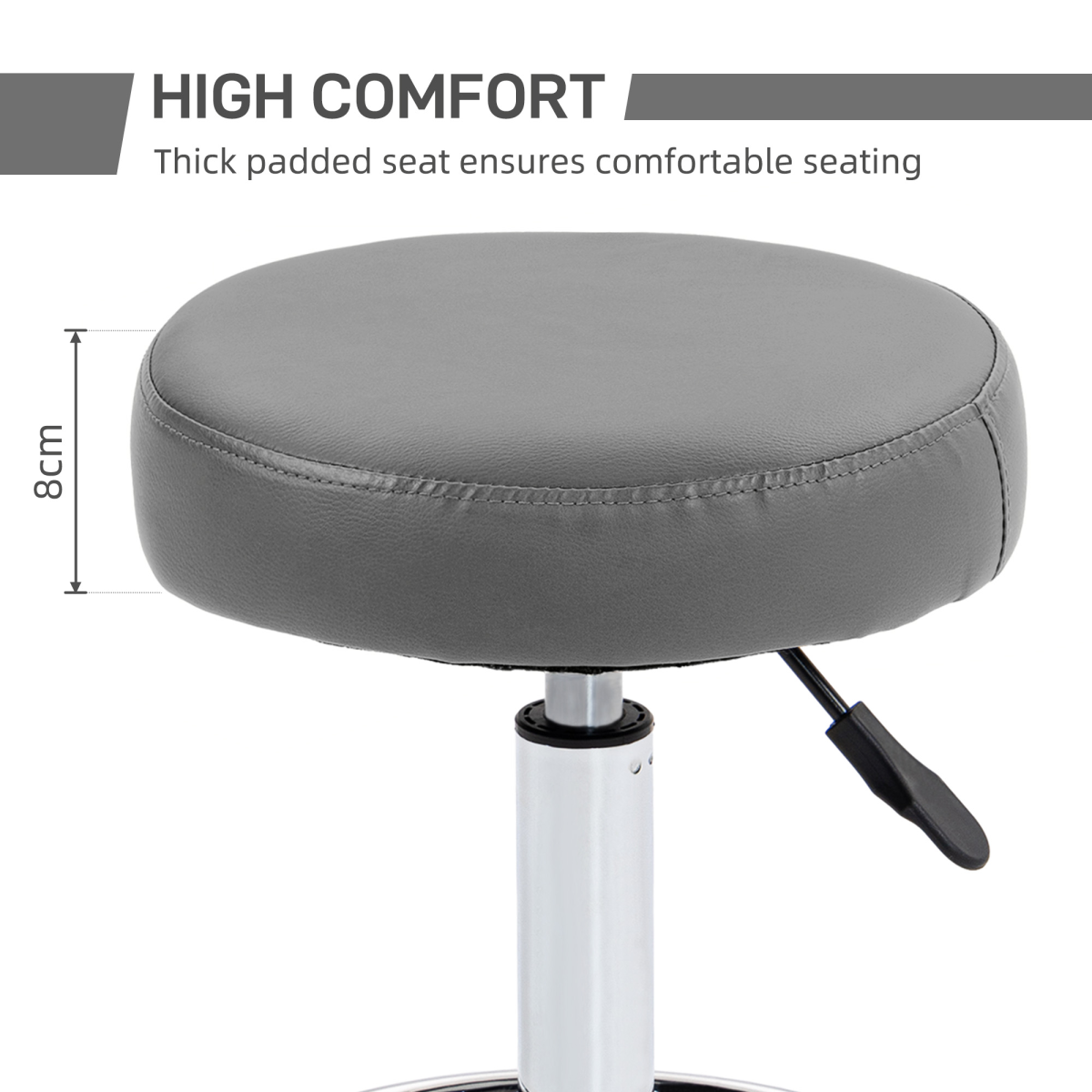 Vinsetto Round PU Leather Adjustable Salon Stool with Footrest, Grey