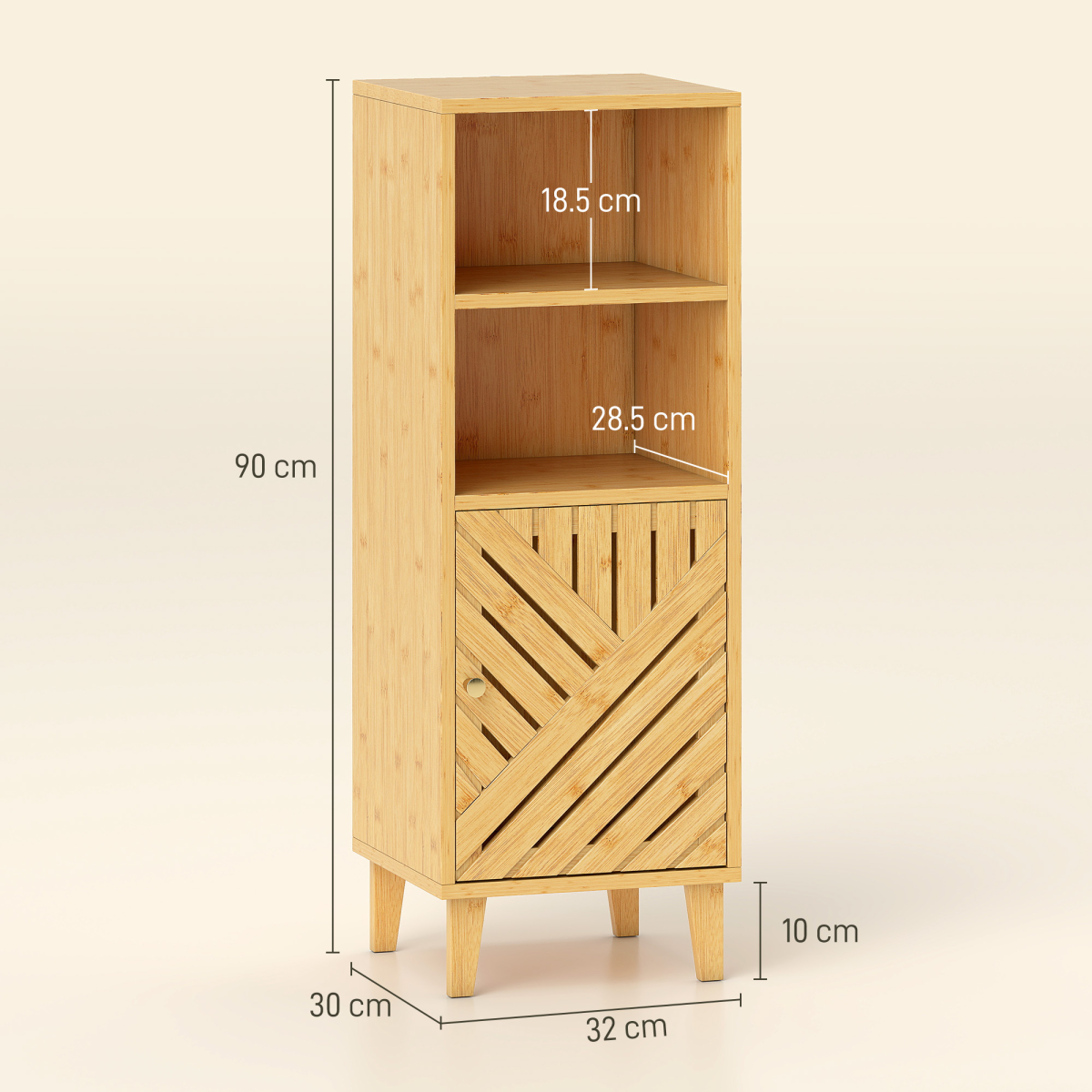 HOMCOM Narrow Bamboo Bathroom Storage Cabinet with Open Compartments