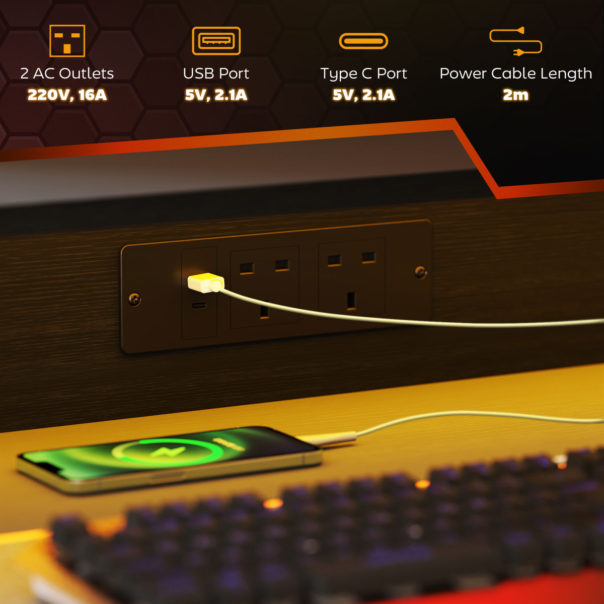 HOMCOM RGB LED Gaming Desk with Power Outlets & Monitor Stand, Black