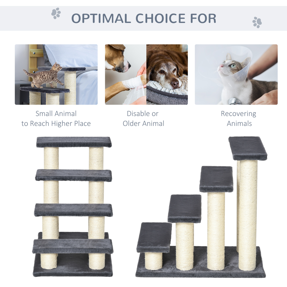 PawHut Plush Pet Stair Ladder for Cats and Dogs with Sisal Posts