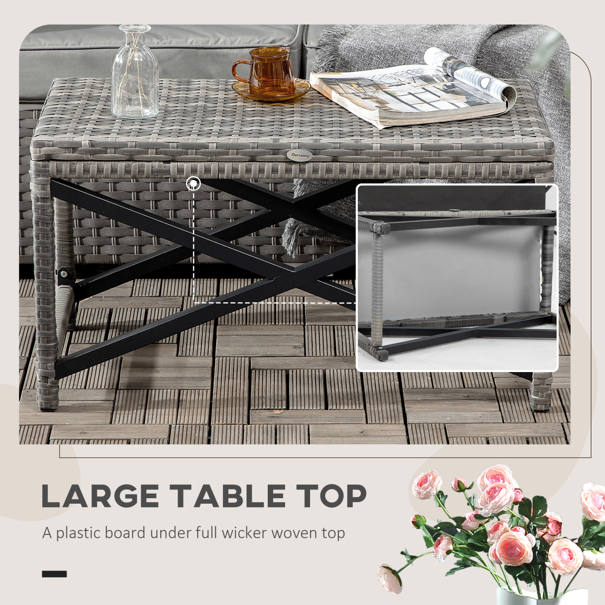 Outsunny Outdoor Rattan Coffee Table with Woven Plastic Top