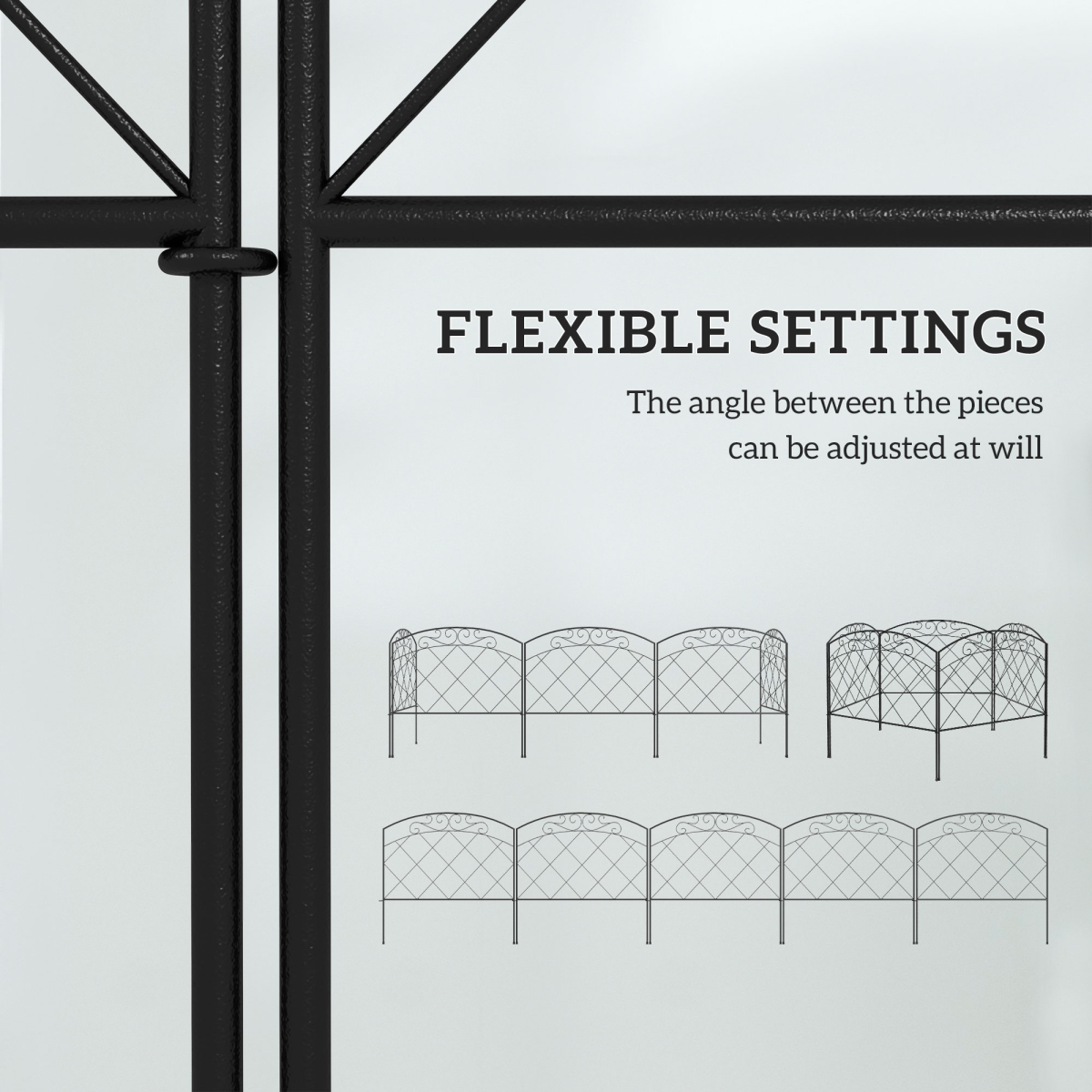 Outsunny Outdoor Metal Picket Fence Panels, Black, 61 x 305 cm