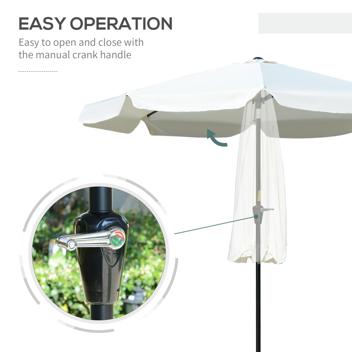 Outsunny 2.66m Patio Umbrella Parasol, Cream White, Scalloped Edge, Crank Lift, Tilting Canopy