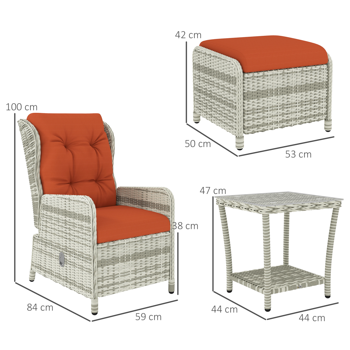 Outsunny 5-Piece Orange Rattan Reclining Garden Furniture Set