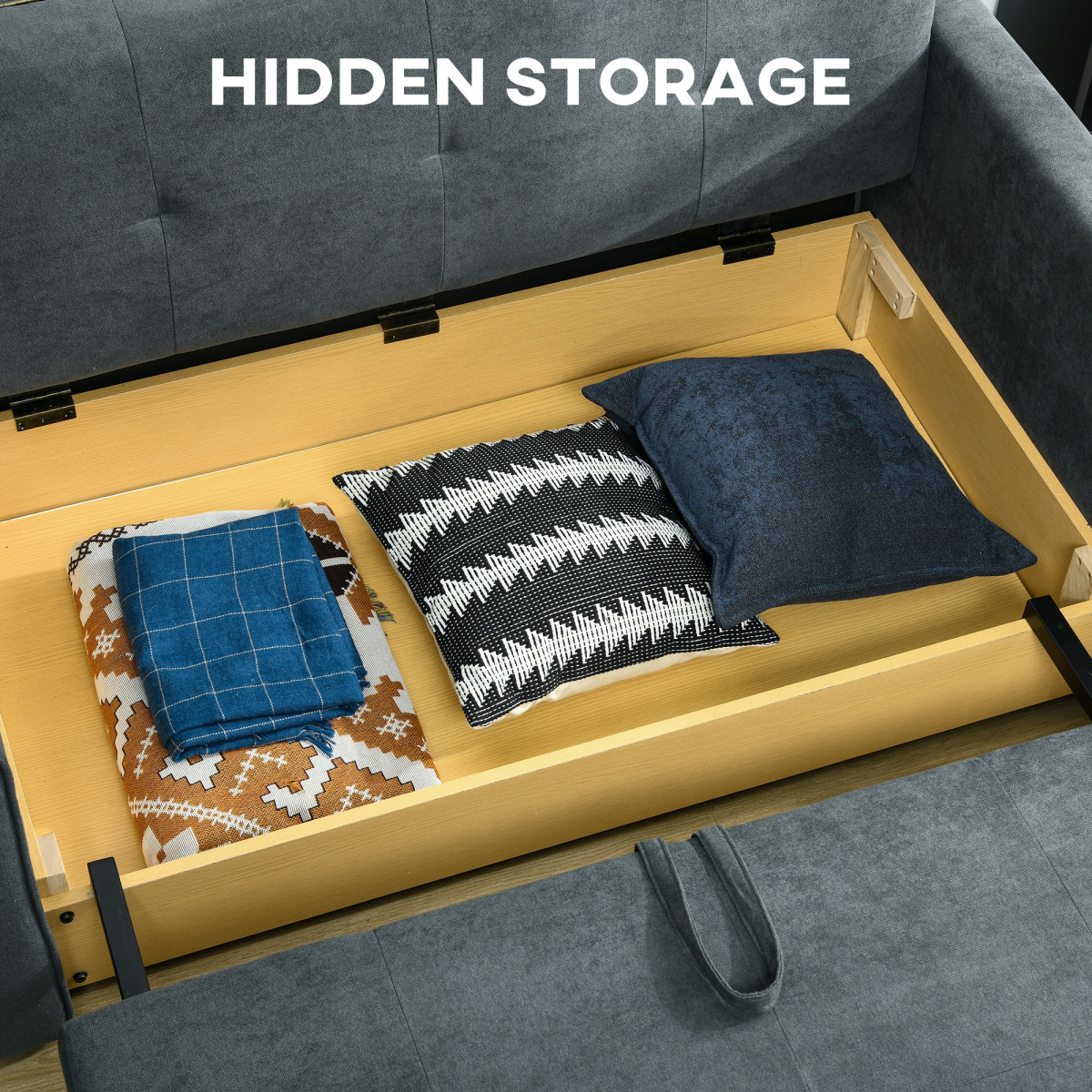 HOMCOM 2 Seater Convertible Sofa Bed with Storage & 2 Cushions, Dark Grey