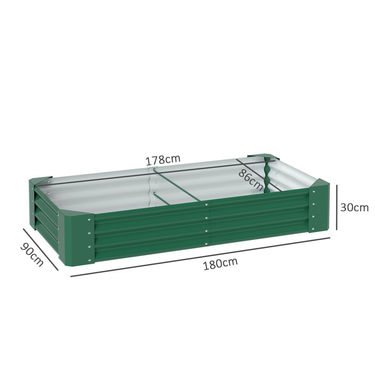 Outsunny Galvanised Steel Raised Garden Bed Planter, 180 x 90 x 30 cm, Green