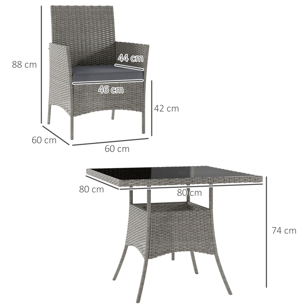 Outsunny 5-Piece Outdoor Rattan Dining Set for 4 with Cushions, Light Grey