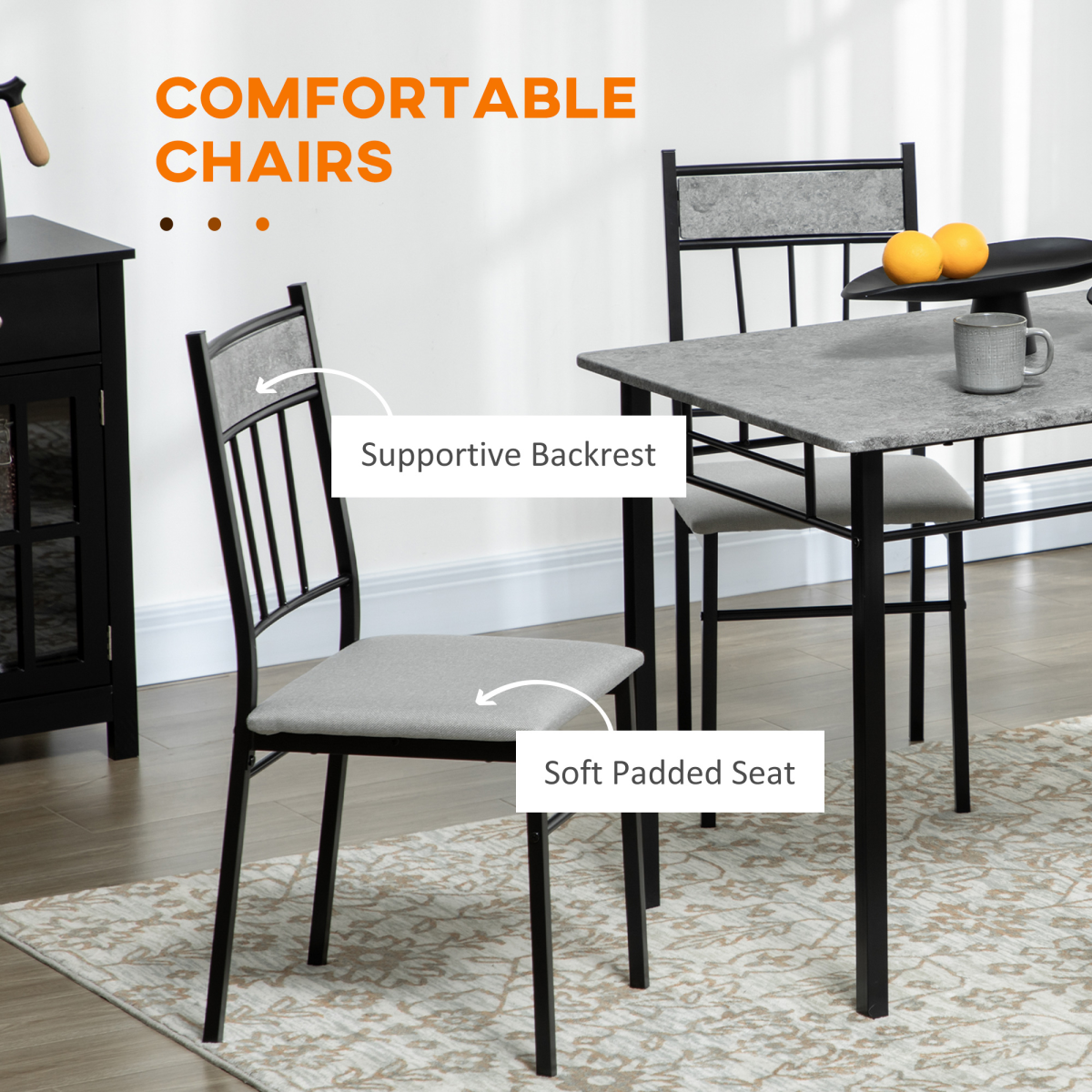 HOMCOM 5-Piece Dining Set, Marble Effect Table & 4 Chairs