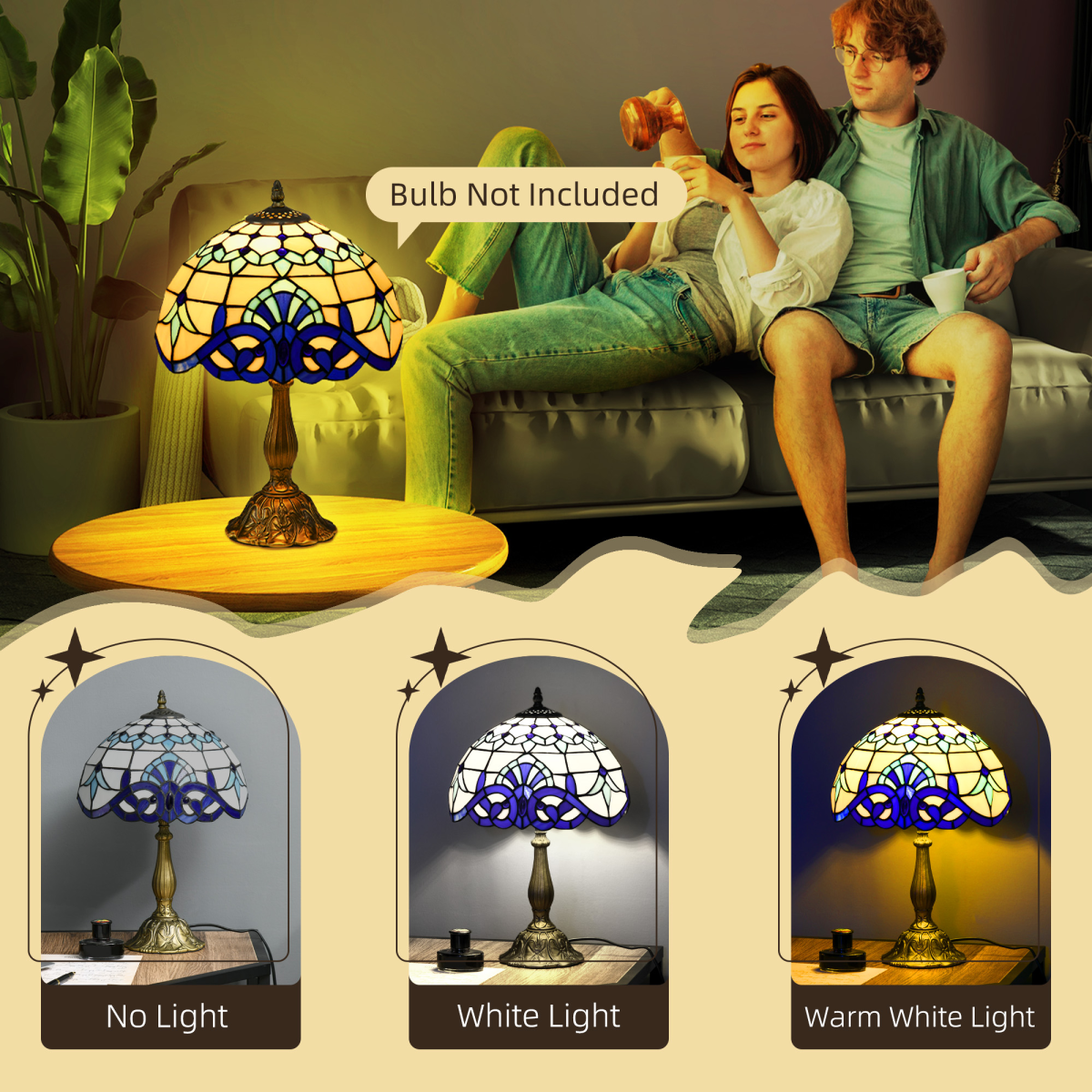 HOMCOM Stained Glass Table Lamp, Blue/White, E27 Bulb Not Included