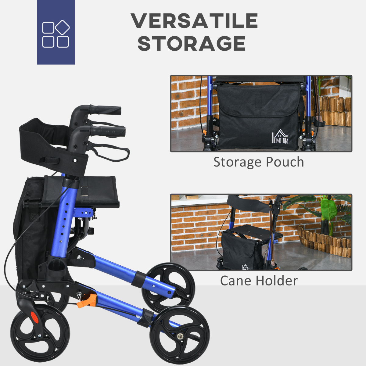 HOMCOM 4-Wheel Rollator Walker with Seat, Adjustable Height, Blue