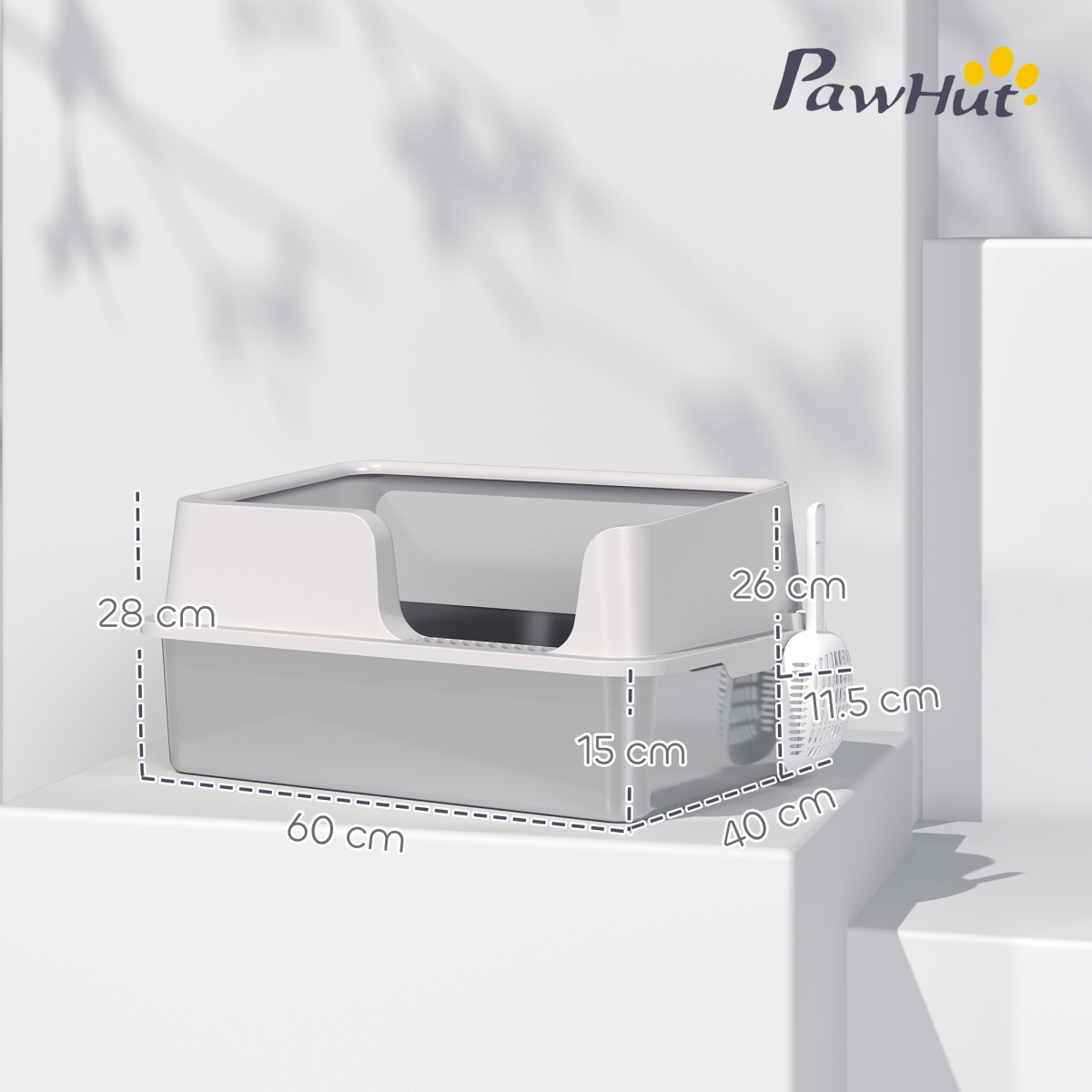 PawHut High-Sided Stainless Steel Cat Litter Tray with Scoop