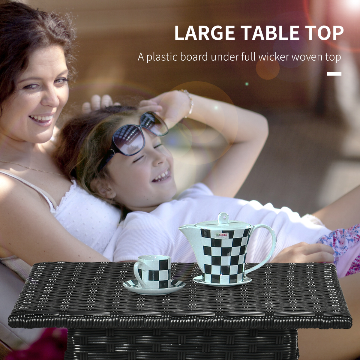 Outsunny PE Rattan Outdoor Side Table, Steel Frame, Black