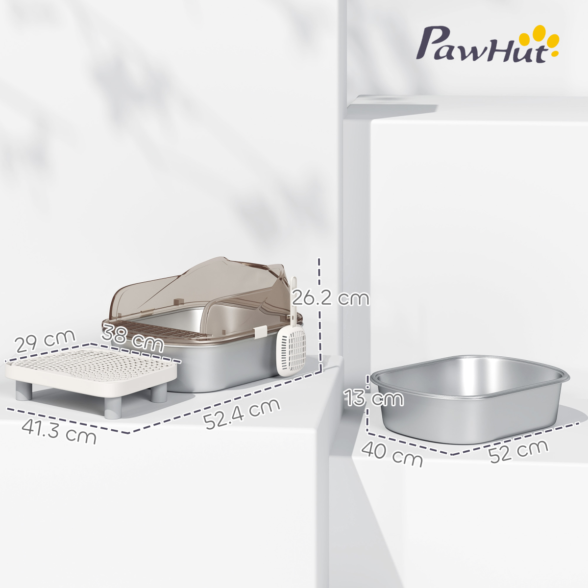 PawHut Stainless Steel Cat Litter Box with Lid, Pedal & Scoop