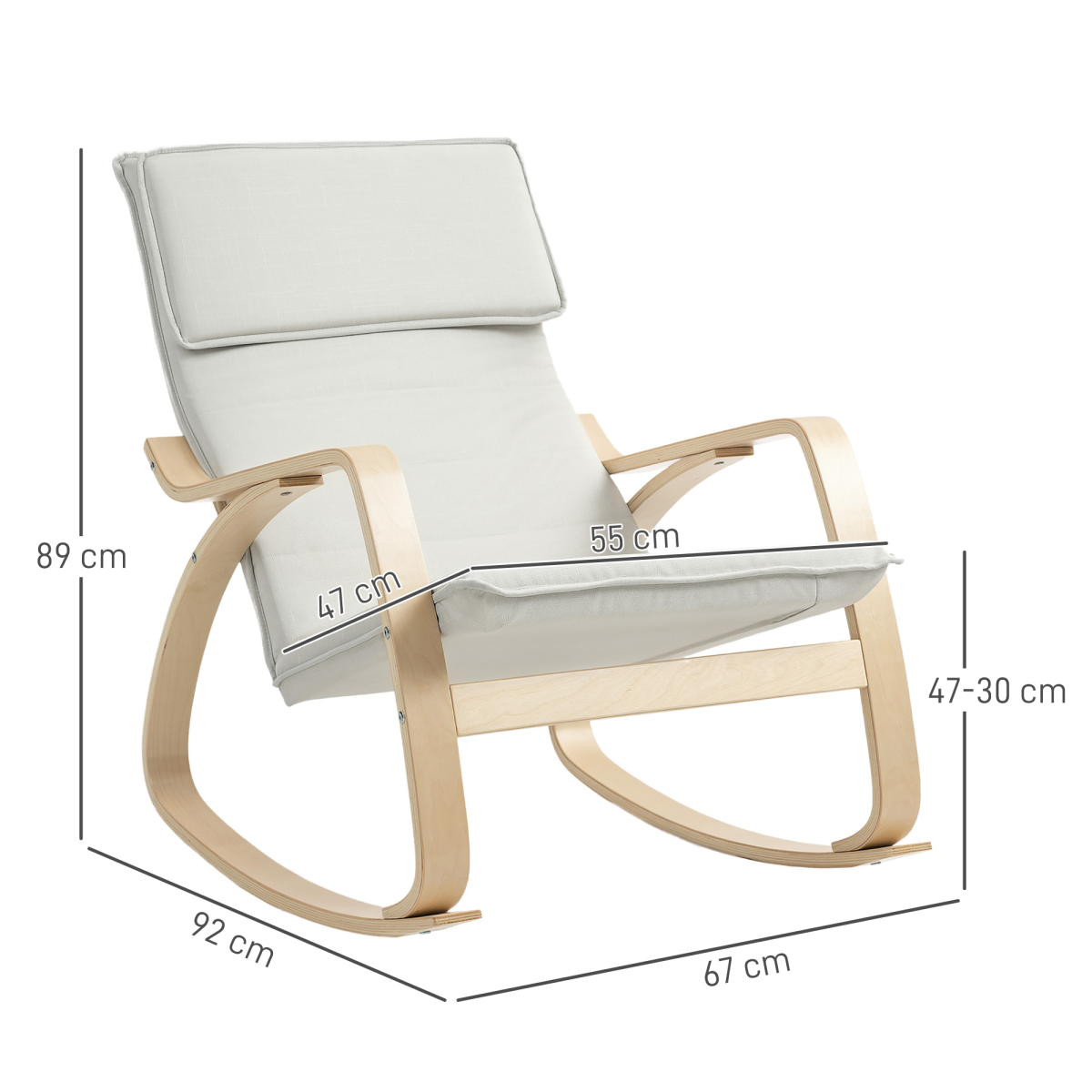 HOMCOM Cream White Linen-Feel High Back Rocking Chair with Headrest
