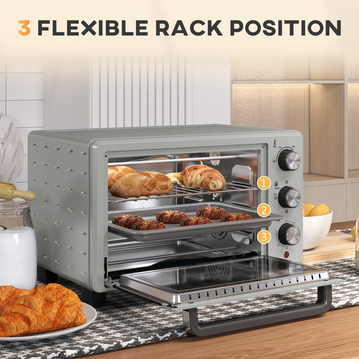 HOMCOM 21L Electric Mini Oven with Adjustable Temp, 1400W, Silver