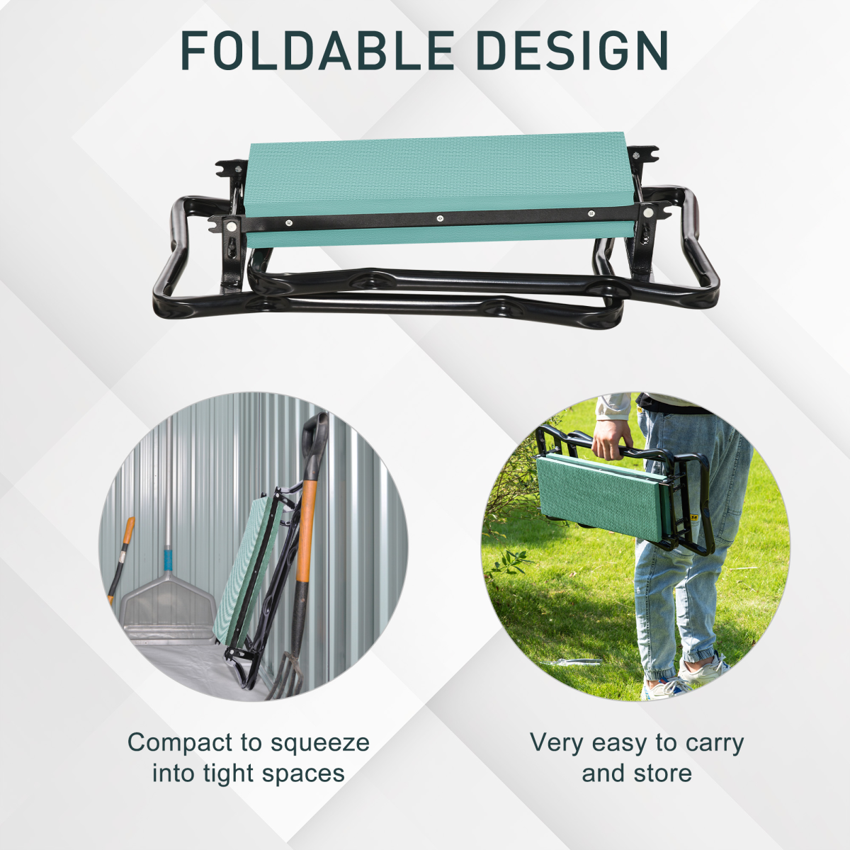 Outsunny 2-in-1 Garden Kneeler Bench, Black/Dark Green