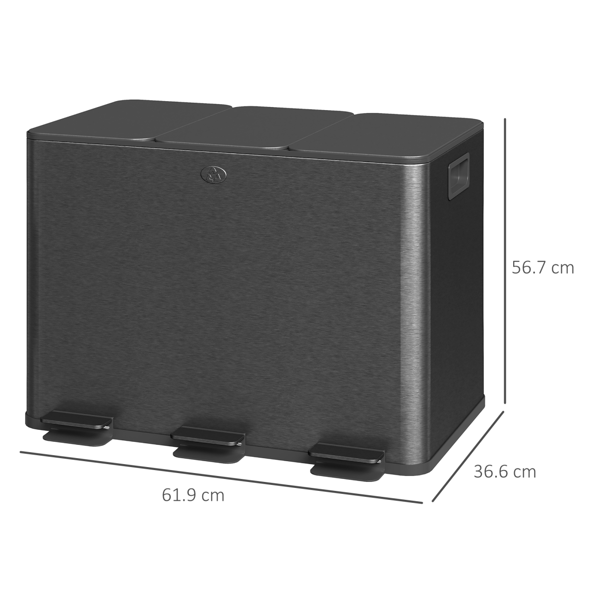 HOMCOM 3 x 20L Triple Kitchen Recycling Pedal Bin, Black