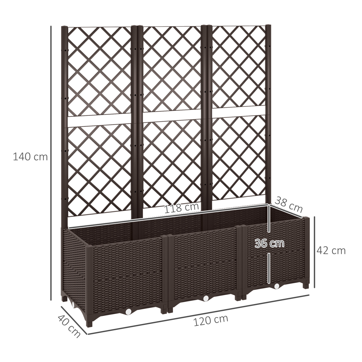 Outsunny Plastic Planter Box with Trellis and Drain Plugs