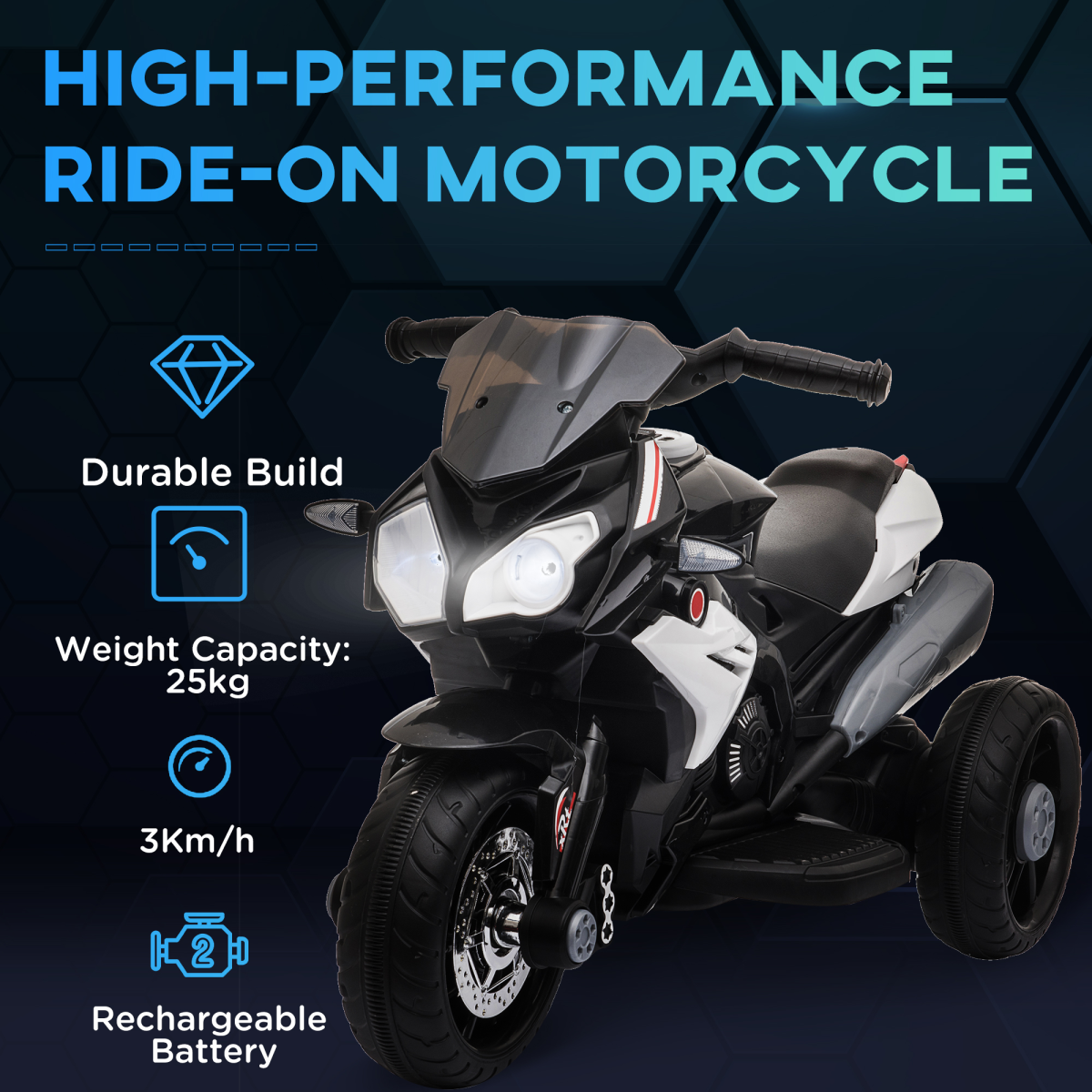 Kids 6V Electric Motorcycle Ride-On Toy with Music, Horn & Lights