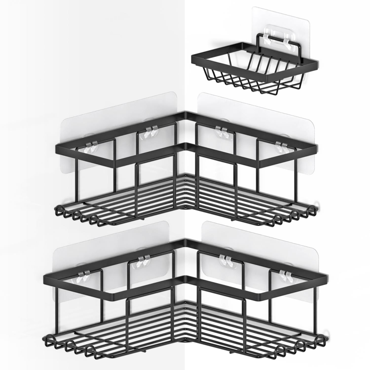 Vinsani 3-Piece L-Shape Corner Shower Caddy with Adhesive, Stainless Steel, Rustproof Storage Organizer
